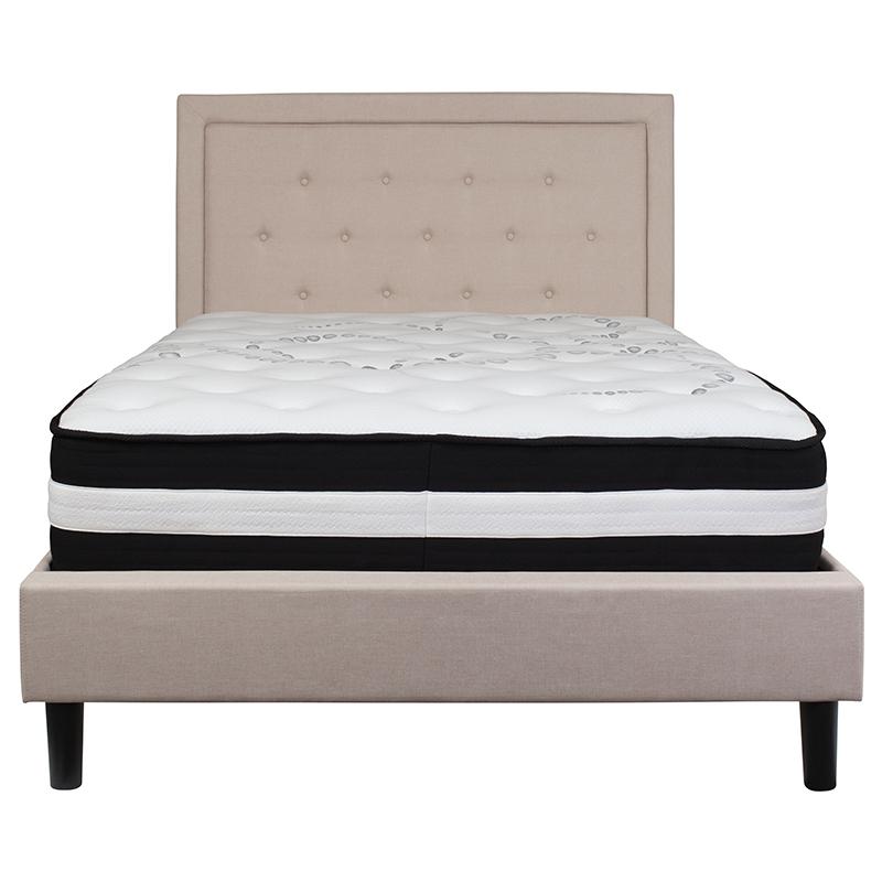 Roxbury Full Size Tufted Upholstered Platform Bed In Beige Fabric With Pocket Spring Mattress By Flash Furniture | Beds | Modishstore - 3