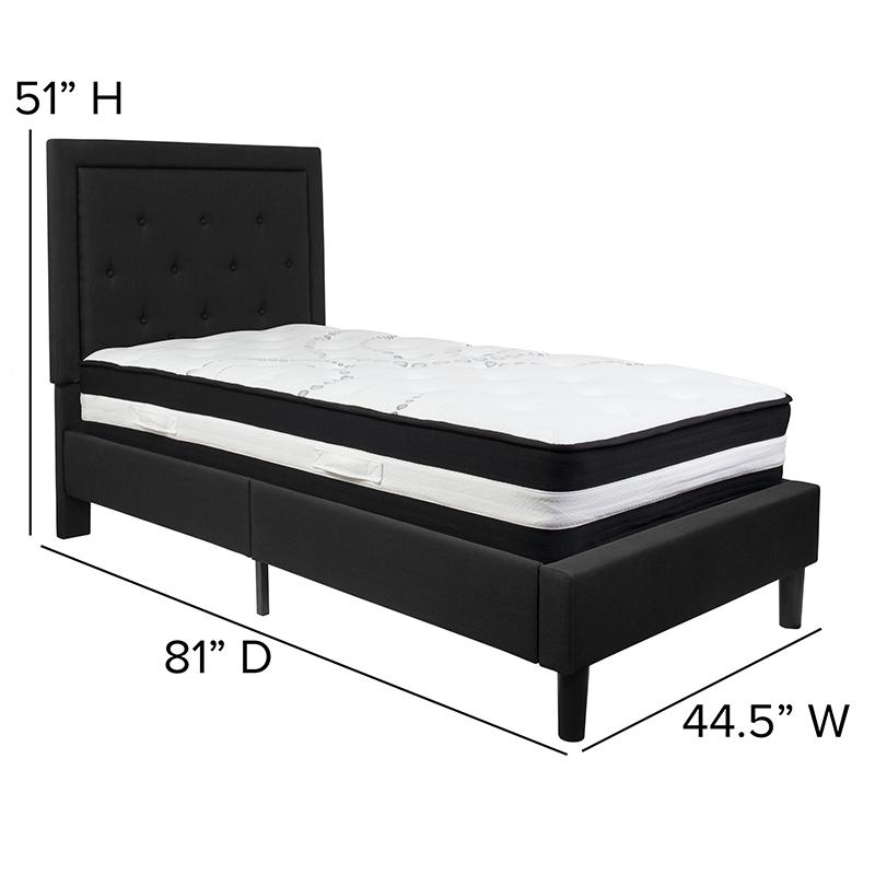 Roxbury Twin Size Tufted Upholstered Platform Bed In Black Fabric With Pocket Spring Mattress By Flash Furniture | Beds | Modishstore - 4
