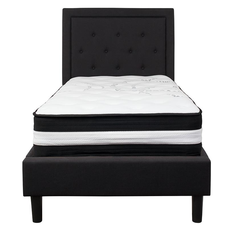 Roxbury Twin Size Tufted Upholstered Platform Bed In Black Fabric With Pocket Spring Mattress By Flash Furniture | Beds | Modishstore - 3
