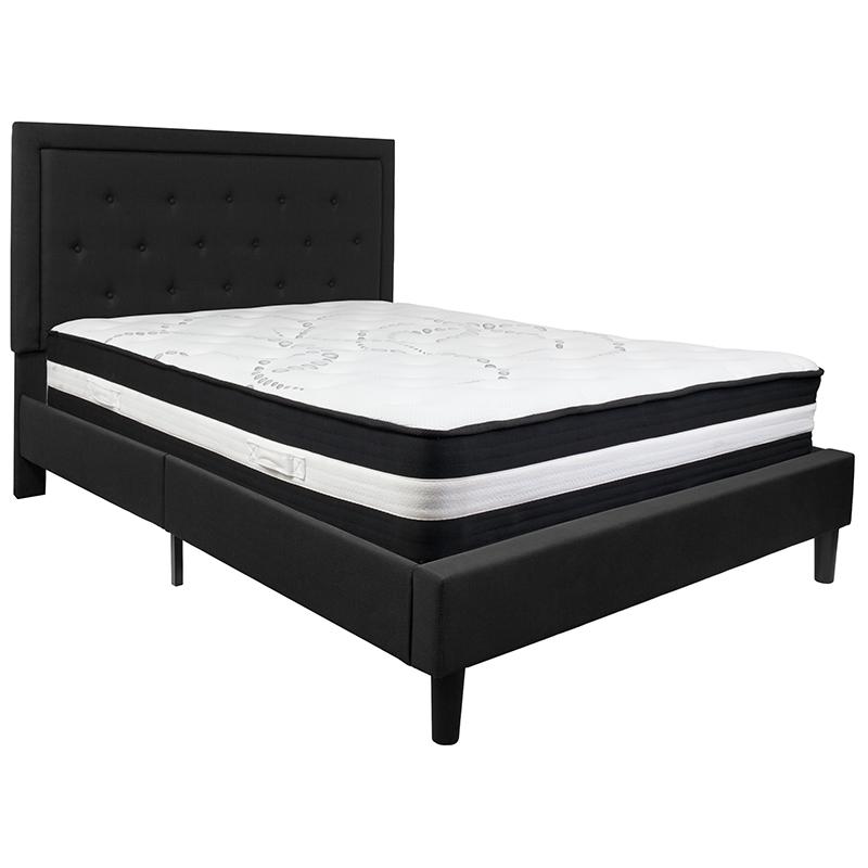Roxbury Queen Size Tufted Upholstered Platform Bed In Black Fabric With Pocket Spring Mattress By Flash Furniture | Beds | Modishstore - 2