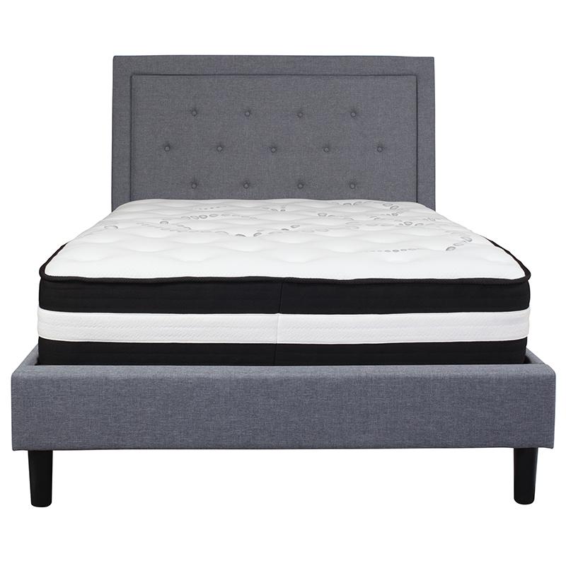 Roxbury Full Size Tufted Upholstered Platform Bed In Light Gray Fabric With Pocket Spring Mattress By Flash Furniture | Beds | Modishstore - 3