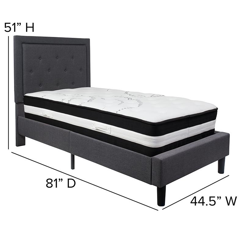 Roxbury Twin Size Tufted Upholstered Platform Bed In Dark Gray Fabric With Pocket Spring Mattress By Flash Furniture | Beds | Modishstore - 4