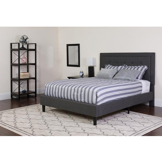 Roxbury Twin Size Tufted Upholstered Platform Bed In Dark Gray Fabric With Pocket Spring Mattress By Flash Furniture | Beds | Modishstore