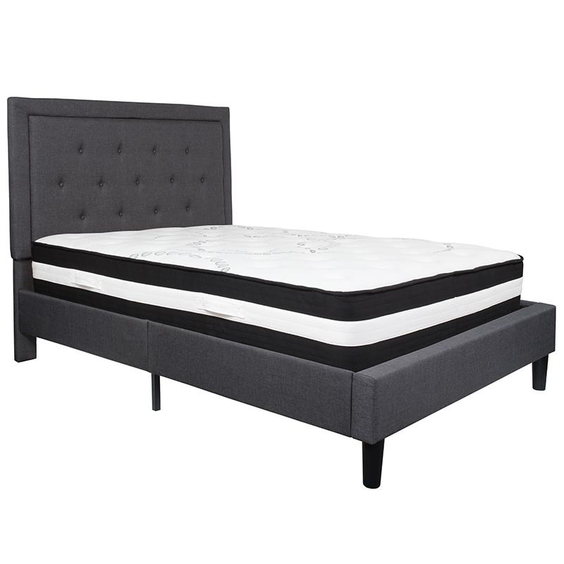 Roxbury Full Size Tufted Upholstered Platform Bed In Dark Gray Fabric With Pocket Spring Mattress By Flash Furniture | Beds | Modishstore - 2