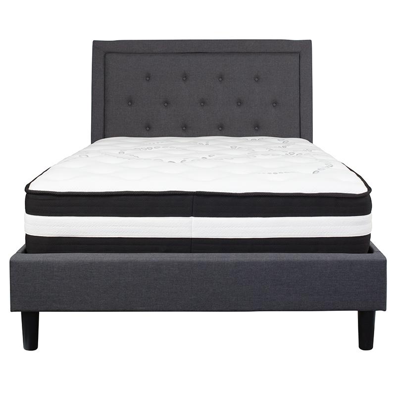 Roxbury Full Size Tufted Upholstered Platform Bed In Dark Gray Fabric With Pocket Spring Mattress By Flash Furniture | Beds | Modishstore - 3