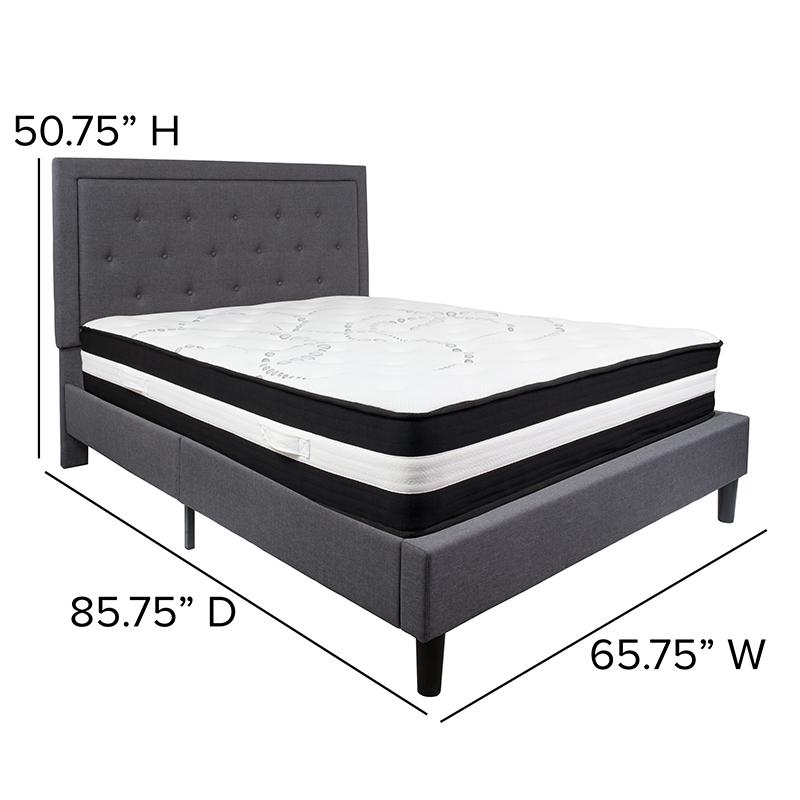Roxbury Queen Size Tufted Upholstered Platform Bed In Dark Gray Fabric With Pocket Spring Mattress By Flash Furniture | Beds | Modishstore - 4