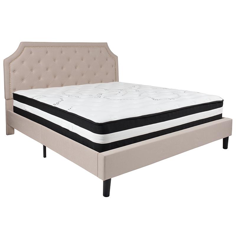 Brighton King Size Tufted Upholstered Platform Bed In Beige Fabric With Pocket Spring Mattress By Flash Furniture | Beds | Modishstore - 2
