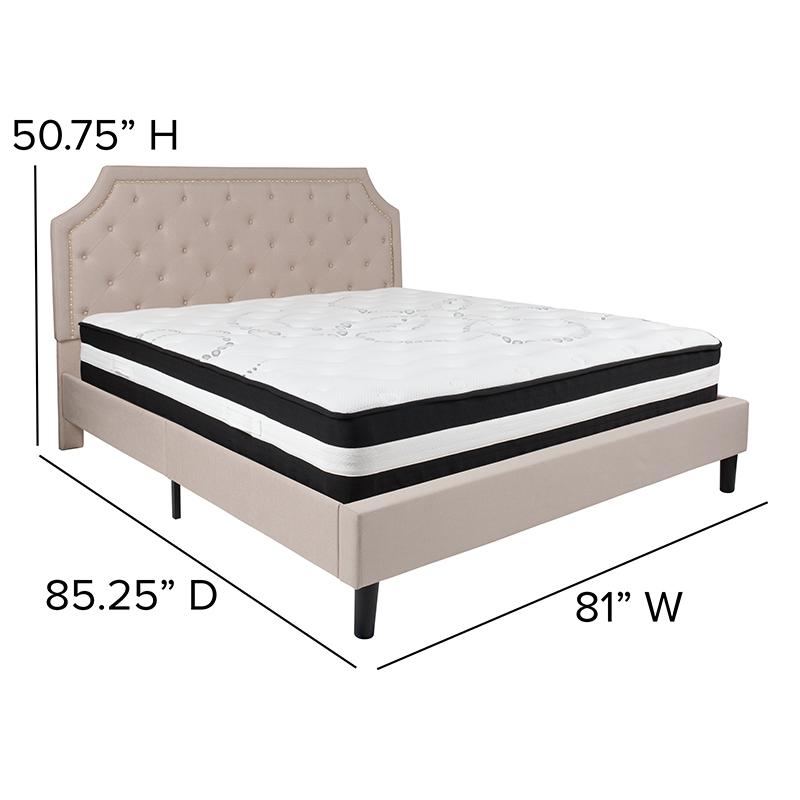Brighton King Size Tufted Upholstered Platform Bed In Beige Fabric With Pocket Spring Mattress By Flash Furniture | Beds | Modishstore - 4
