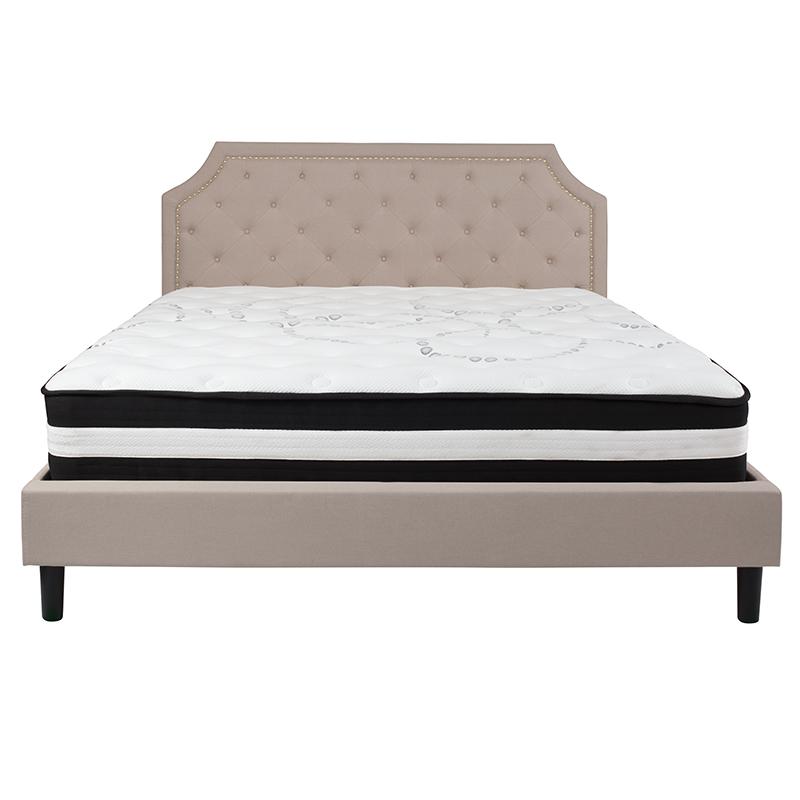 Brighton King Size Tufted Upholstered Platform Bed In Beige Fabric With Pocket Spring Mattress By Flash Furniture | Beds | Modishstore - 3