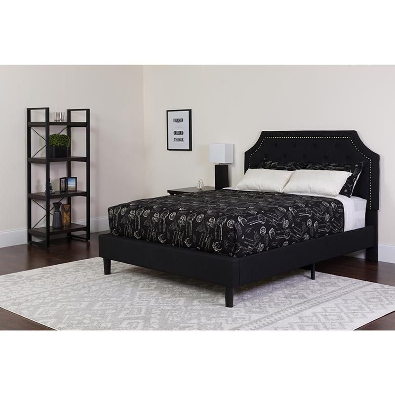 Brighton Full Size Tufted Upholstered Platform Bed In Black Fabric With Pocket Spring Mattress By Flash Furniture | Beds | Modishstore - 1