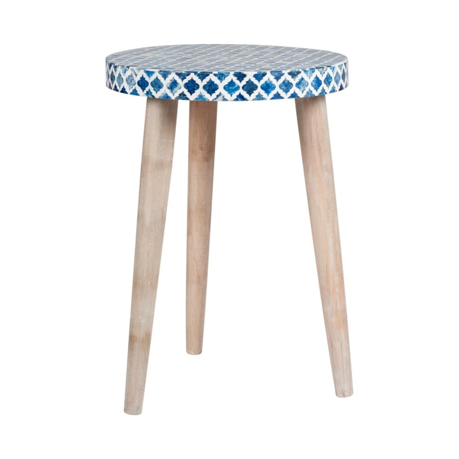 Pestle Round Wood Table with Leg, Blue/White by Jeffan | Accent Tables | Modishstore - 2