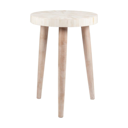 Pestle Round Wood Table with Leg, Blue/White by Jeffan | Accent Tables | Modishstore