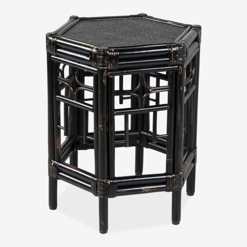 Wren Chippendale Rattan Side Table, Black | Side Tables | Modishstore