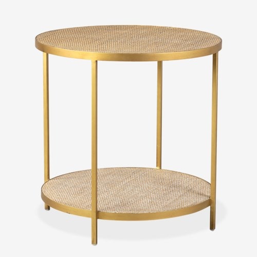 Cerise Iron Frame/ Rattan Round Side Table, Bronze and Tan by Jeffan | Side Tables | Modishstore - 4