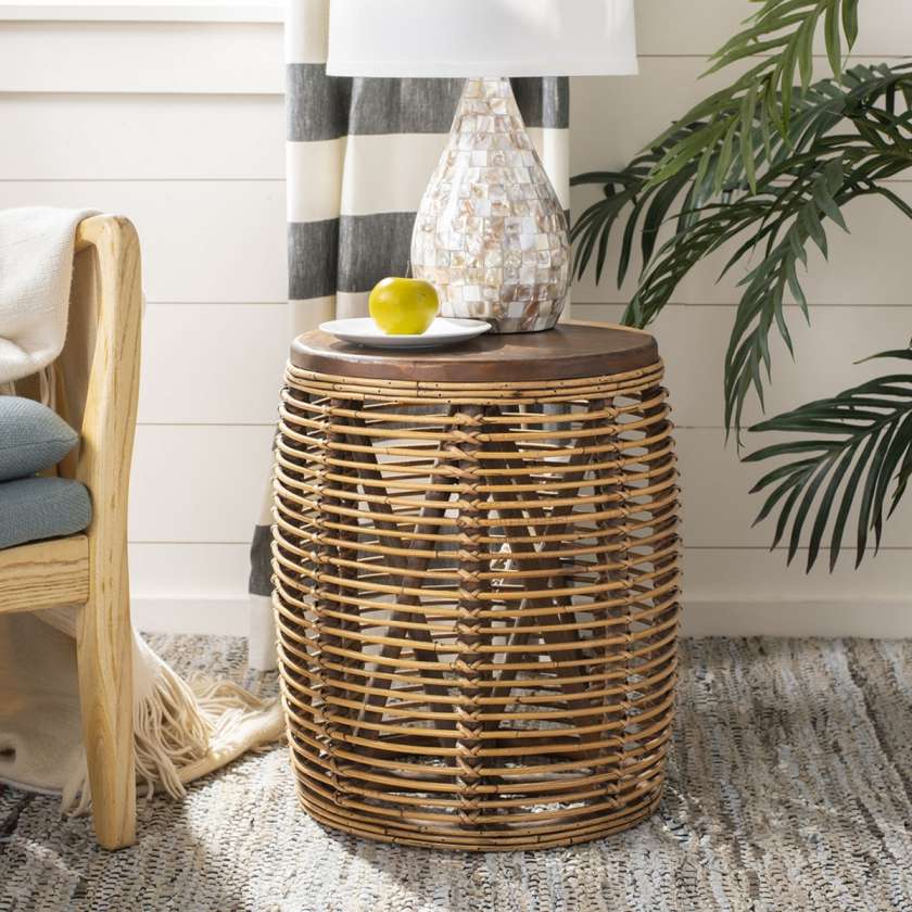 Safavieh Maui Rattan Drum Stool Table | Stools | Modishstore - 2