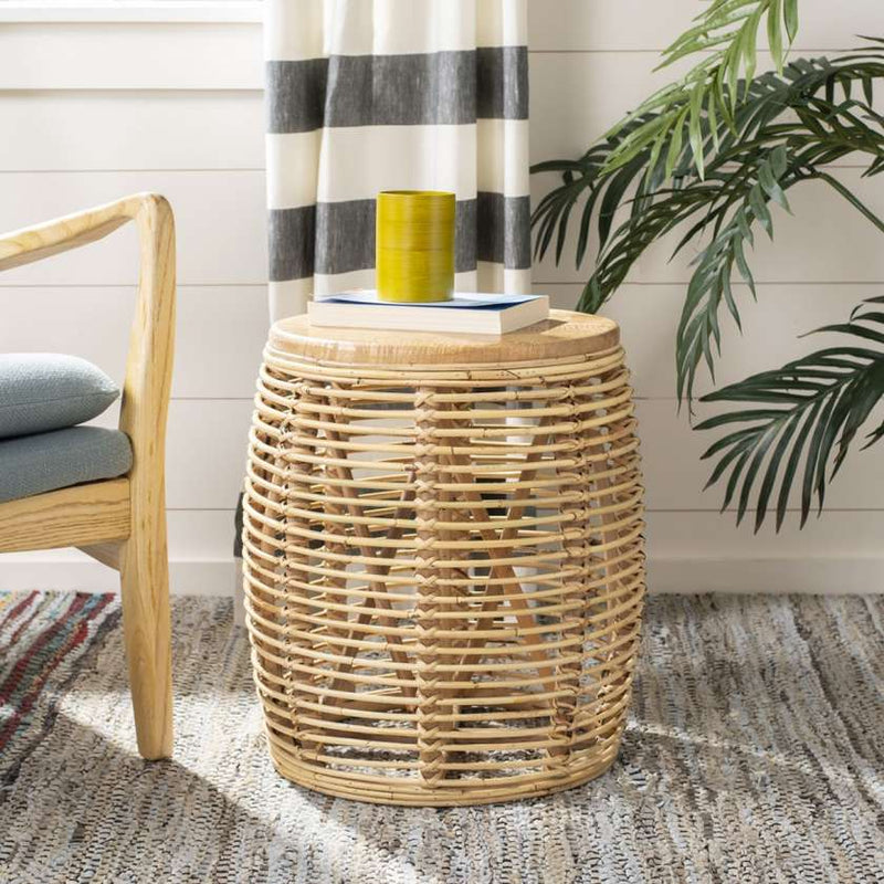 Safavieh Maui Rattan Drum Stool Table | Stools | Modishstore - 1