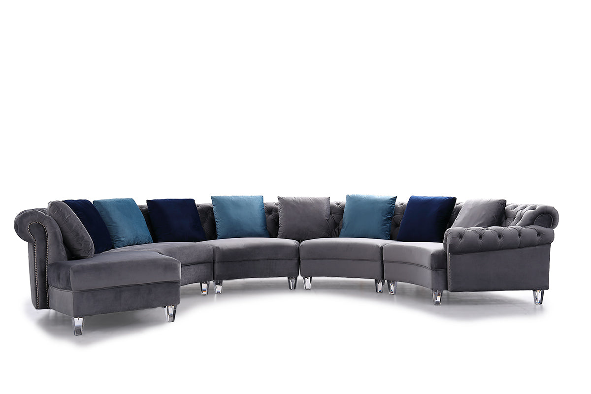 Divani Casa Darla Modern Grey Velvet Circular Sectional Sofa-3