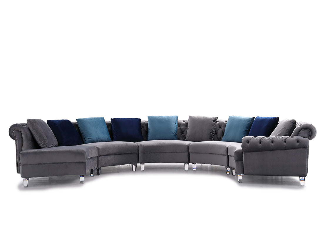 Divani Casa Darla Modern Grey Velvet Circular Sectional Sofa-2