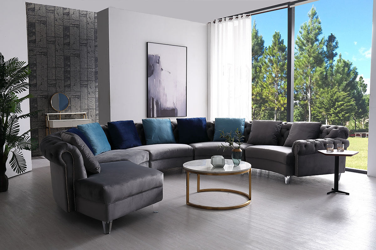 Divani Casa Darla Modern Grey Velvet Circular Sectional Sofa | Modishstore | Sofas