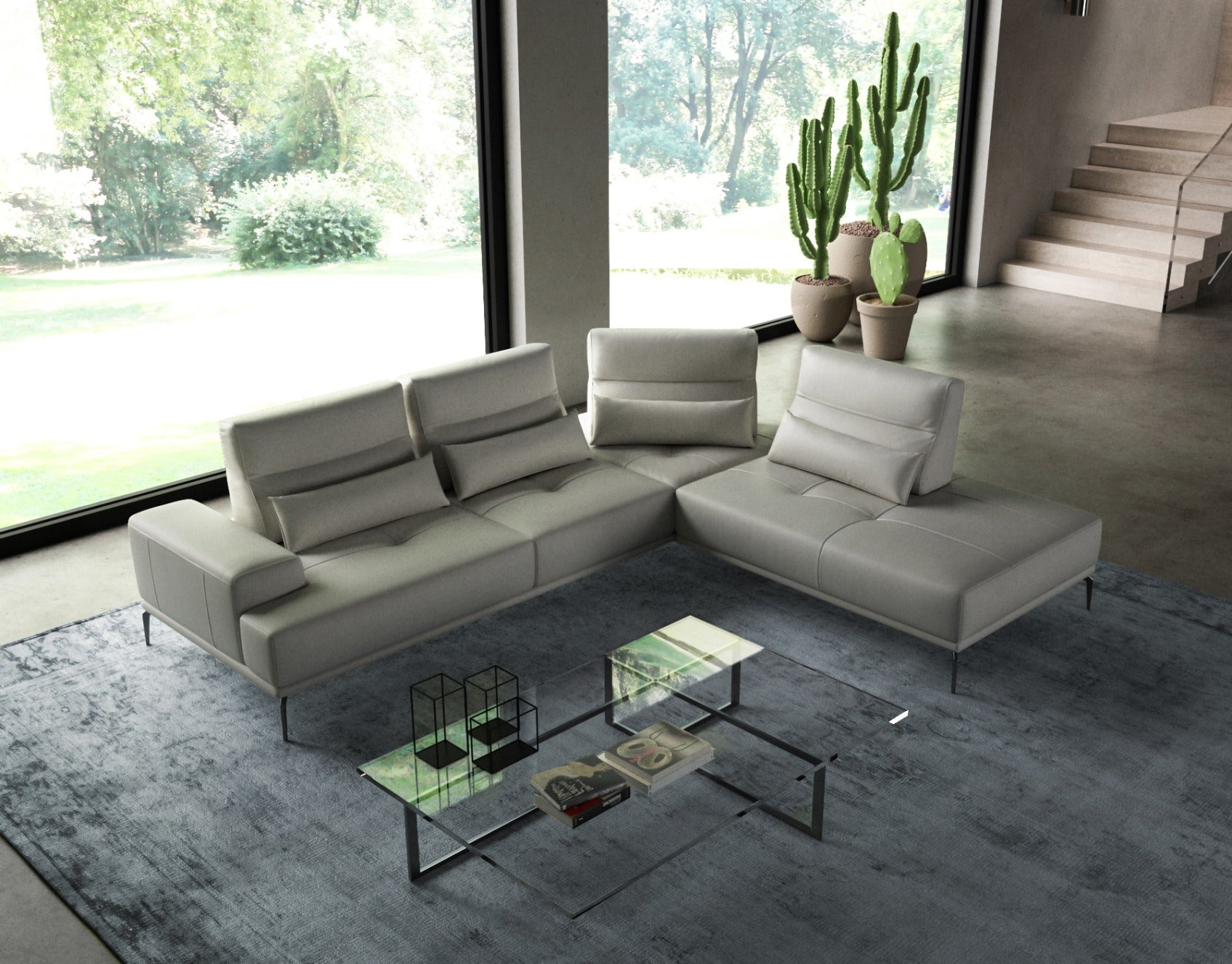 Coronelli Collezioni Sunset - Contemporary Italian Grey Leather RAF Sectional Sofa | Sofas |   Modishstore 