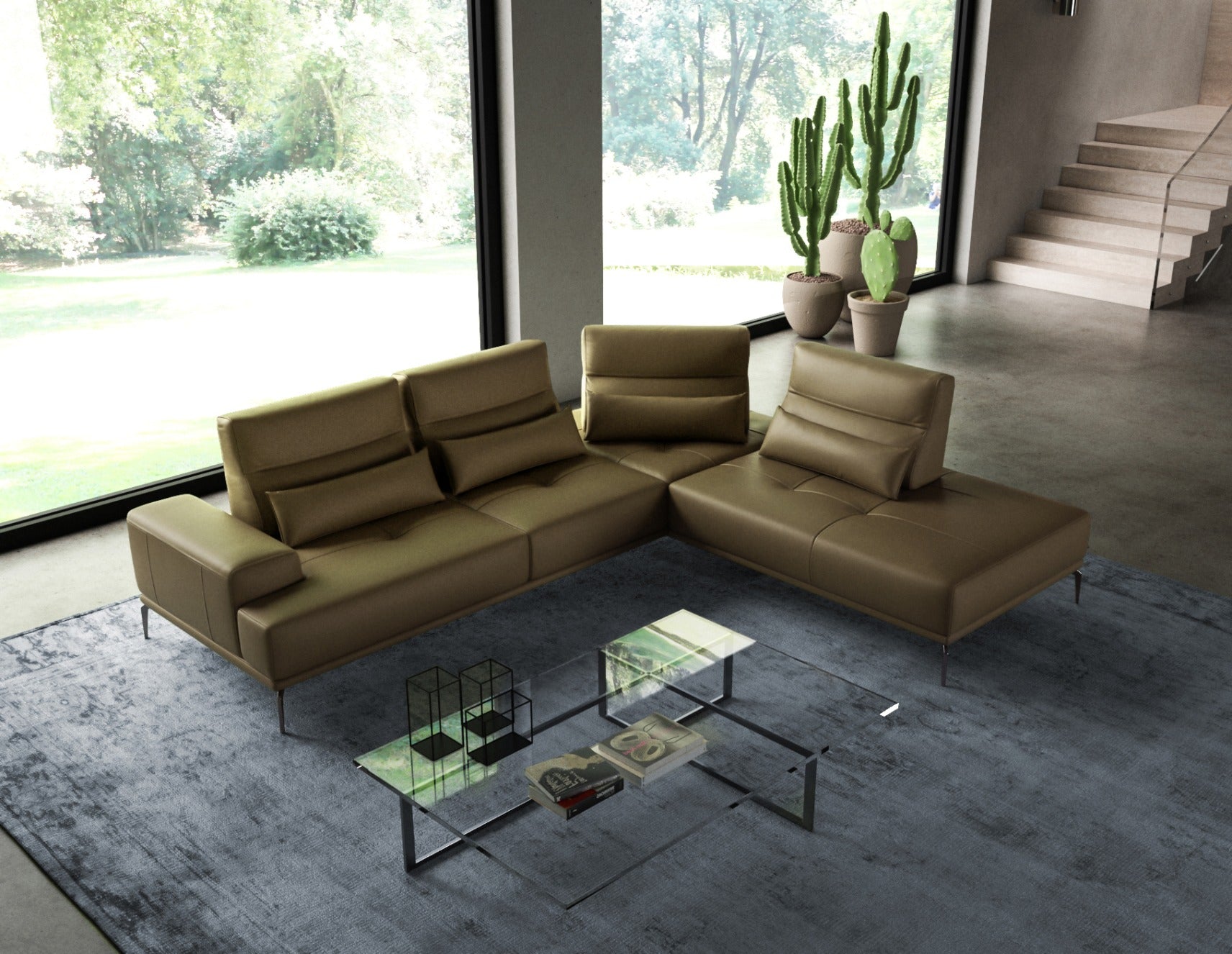 Coronelli Collezioni Sunset - Contemporary Italian Kiwi Leather RAF Sectional Sofa | Sofas |   Modishstore 