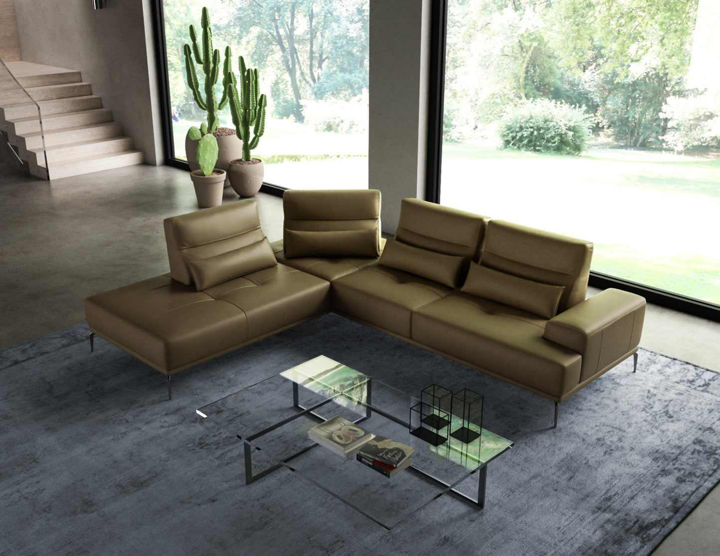 Coronelli Collezioni Sunset - Contemporary Italian Kiwi Leather LAF Sectional Sofa | Sofas |   Modishstore 