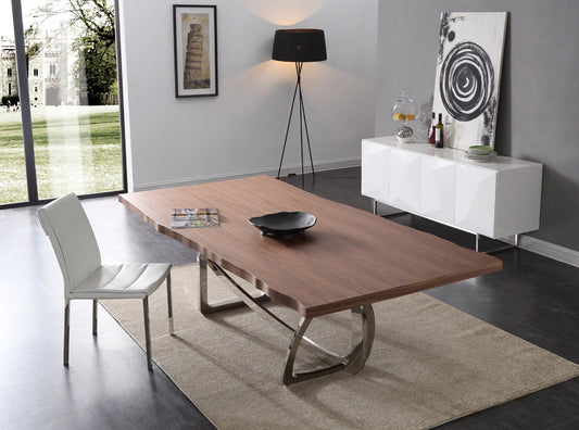 Modrest Addy Modern Walnut & Stainless Steel Dining Table | Modishstore | Dining Tables