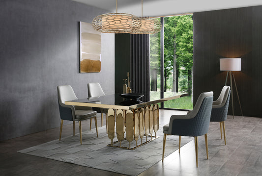 Modrest Griffith Modern Black Glass & Gold Dining Table | Modishstore | Dining Tables