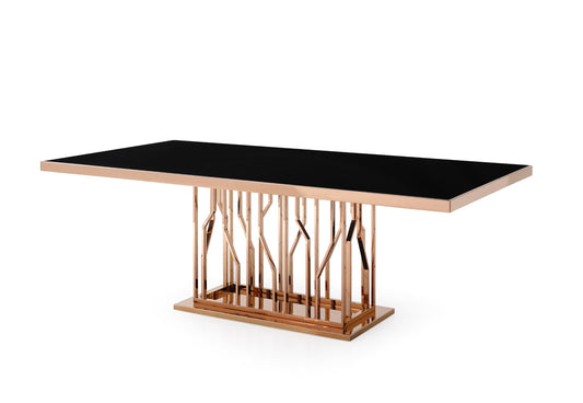 Modrest Marston Modern Black Glass & Rosegold Dining Table | Modishstore | Dining Tables