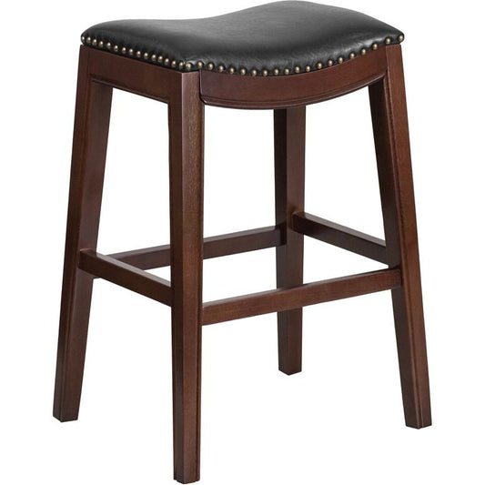 30'' High Backless Cappuccino Wood Barstool With Black Leathersoft Saddle Seat By Flash Furniture | Bar Stools | Modishstore