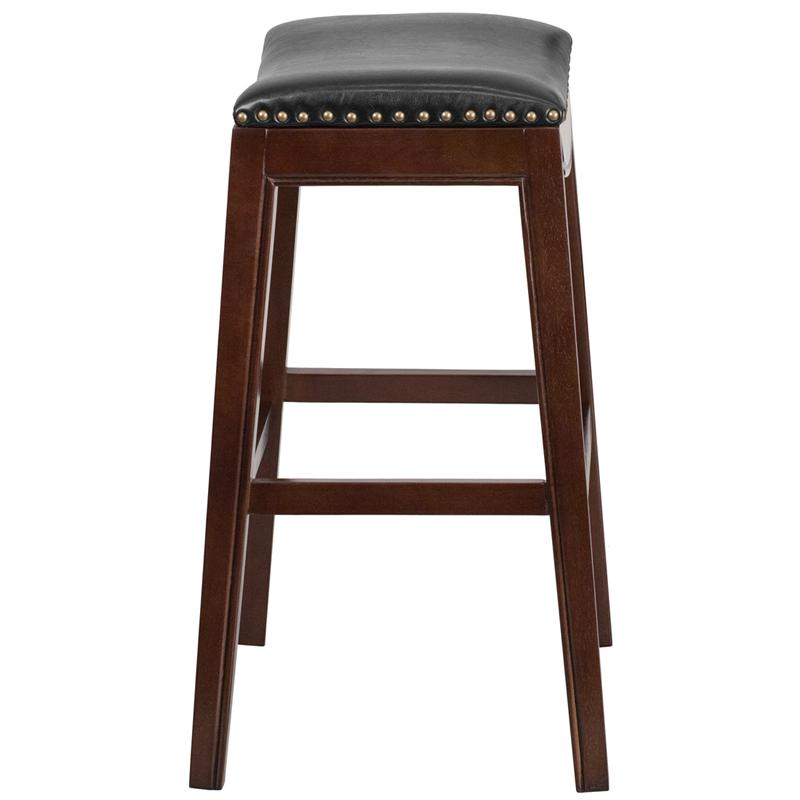 30'' High Backless Cappuccino Wood Barstool With Black Leathersoft Saddle Seat By Flash Furniture | Bar Stools | Modishstore - 2