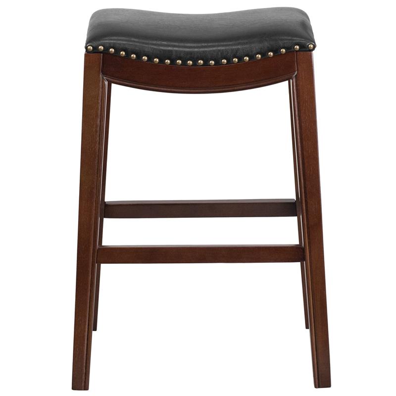 30'' High Backless Cappuccino Wood Barstool With Black Leathersoft Saddle Seat By Flash Furniture | Bar Stools | Modishstore - 3