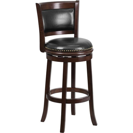 29'' High Cappuccino Wood Barstool With Panel Back And Black Leathersoft Swivel Seat By Flash Furniture | Bar Stools | Modishstore - 1