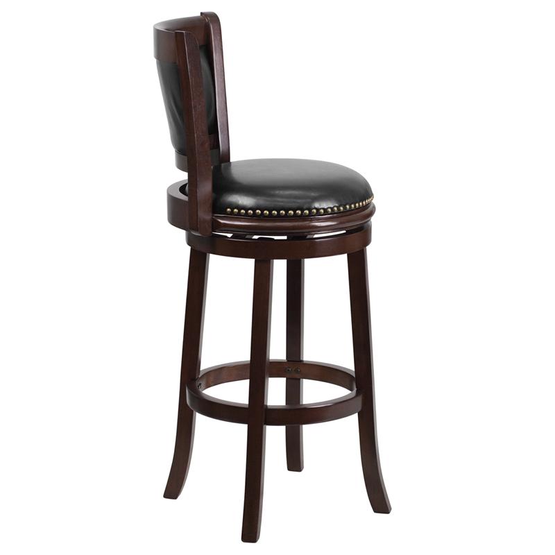 29'' High Cappuccino Wood Barstool With Panel Back And Black Leathersoft Swivel Seat By Flash Furniture | Bar Stools | Modishstore - 2