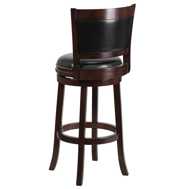 29'' High Cappuccino Wood Barstool With Panel Back And Black Leathersoft Swivel Seat By Flash Furniture | Bar Stools | Modishstore - 3