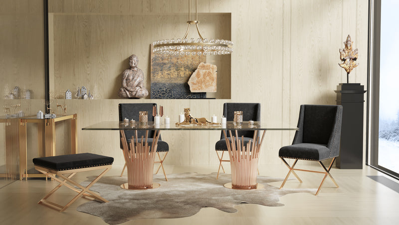 Modrest Paxton Modern Glass & Rosegold Dining Table | Modishstore | Dining Tables