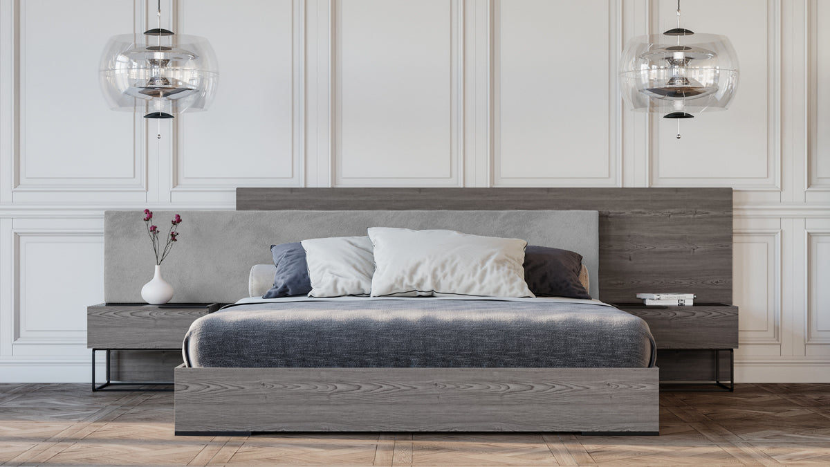 Nova Domus Enzo Italian Modern Grey Oak & Fabric Bed w/ Nightstands | Modishstore | Beds