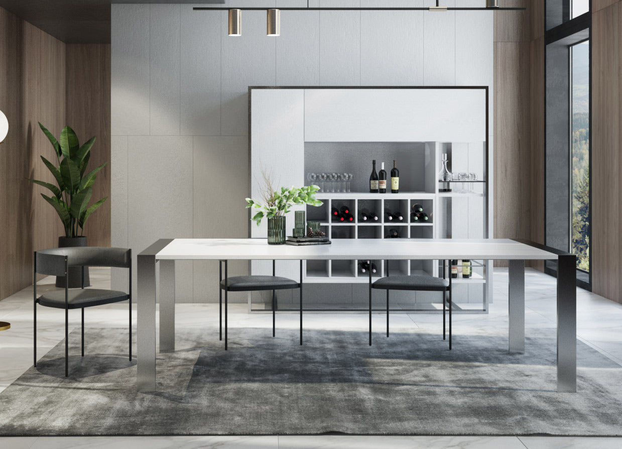 Modrest Fauna - Modern White High Gloss & Stainless Steel Chrome Dining Table-5