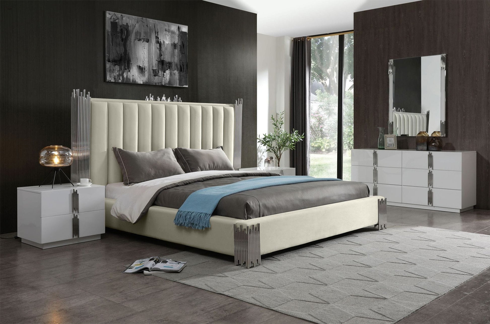 Modrest Token - Modern Cream & Stainless Steel Bed | Beds |   Modishstore  - 2