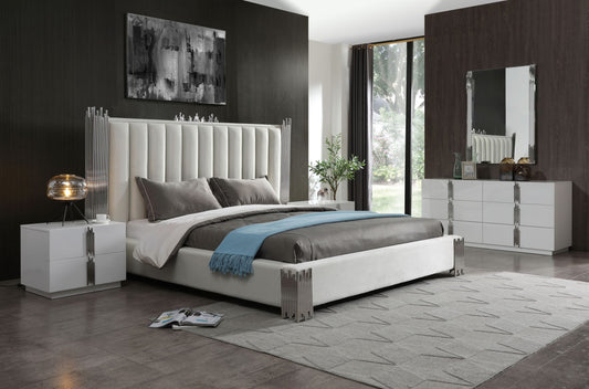 Modrest Token - Modern Cream & Stainless Steel Bed | Beds |   Modishstore 