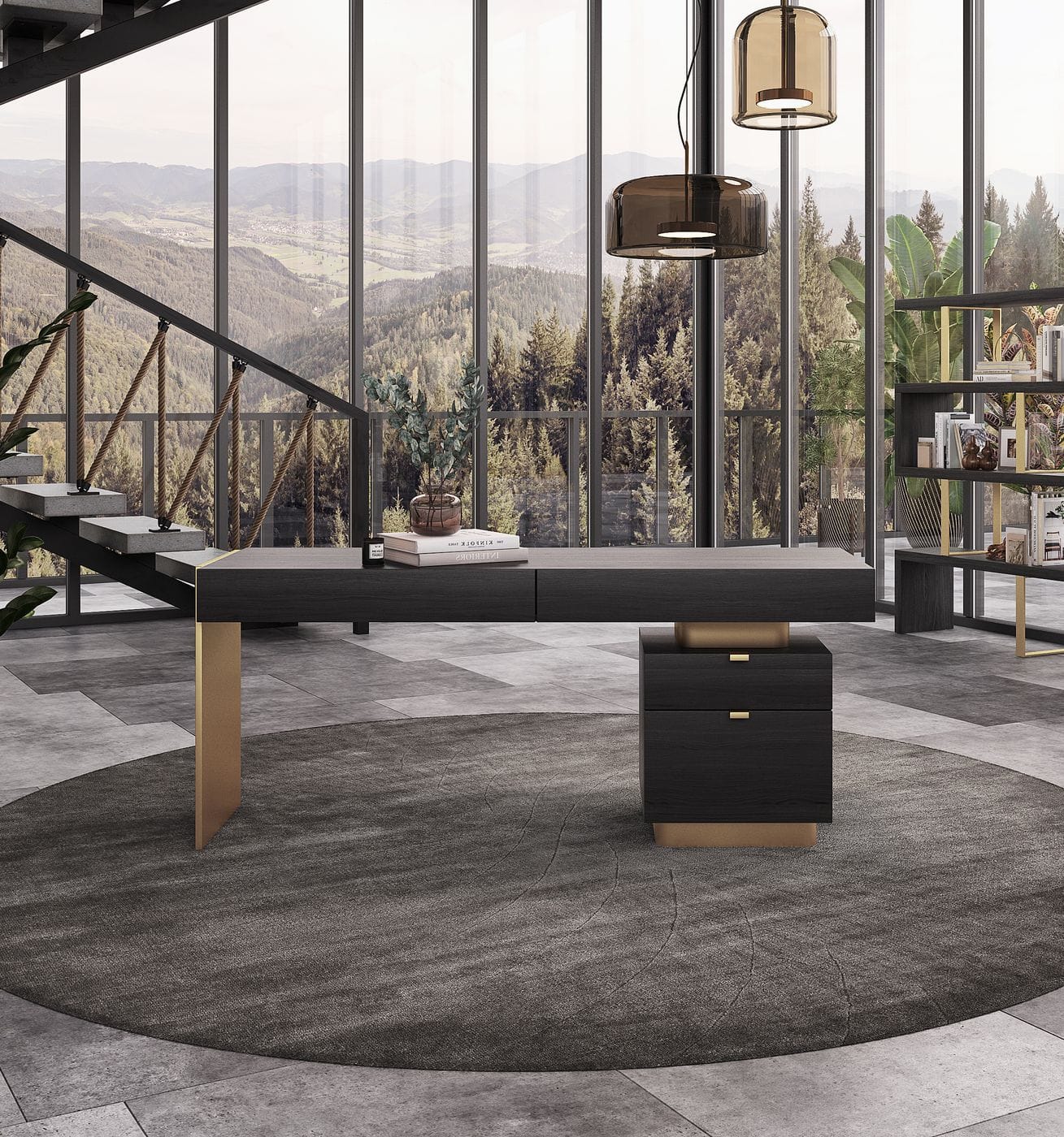Modrest Trahan - Modern Grey Elm & Gold Office Desk | Desks | Modishstore - 2
