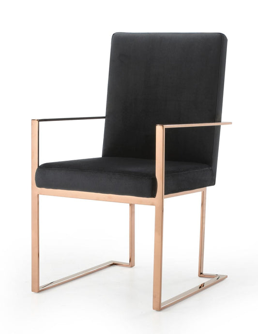 Modrest Trea - Modern Black Velvet & Rosegold Dining Chair | Modishstore | Dining Chairs