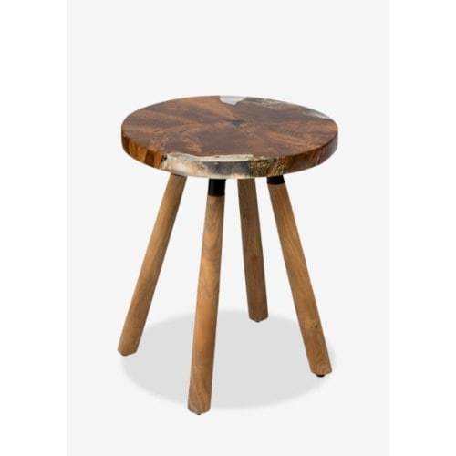 Queens Round icy wood side table with wood base by Jeffan | Side Tables | Modishstore
