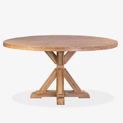 Farmhouse 60" Round Solid Pine Wood Dining Table by Jeffan | Dining Tables | Modishstore