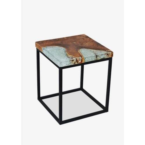 Uptown Icy Wood Square Side Table With Wrought Iron Leg by Jeffan | Side Tables | Modishstore