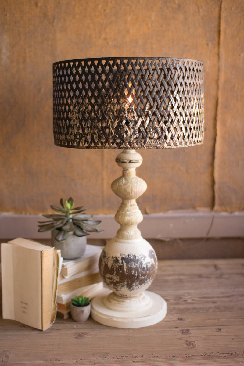 Kalalou Table Lamp - Round Metal Base With Perforated Metal Shade | Modishstore | Table Lamps