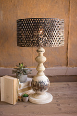 Kalalou Table Lamp - Round Metal Base With Perforated Metal Shade