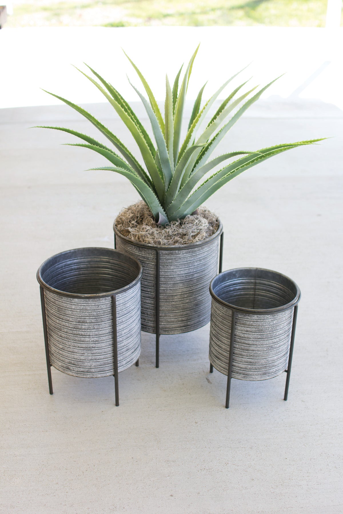 Kalalou Galvanized Metal Planters With Iron Bases | Modishstore | Outdoor Planters, Troughs & Cachepots