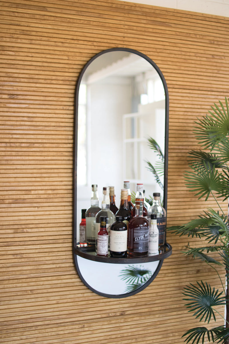 Kalalou Tall Oval Wall Mirror With Folding Metal Shelf | Modishstore | Mirrors