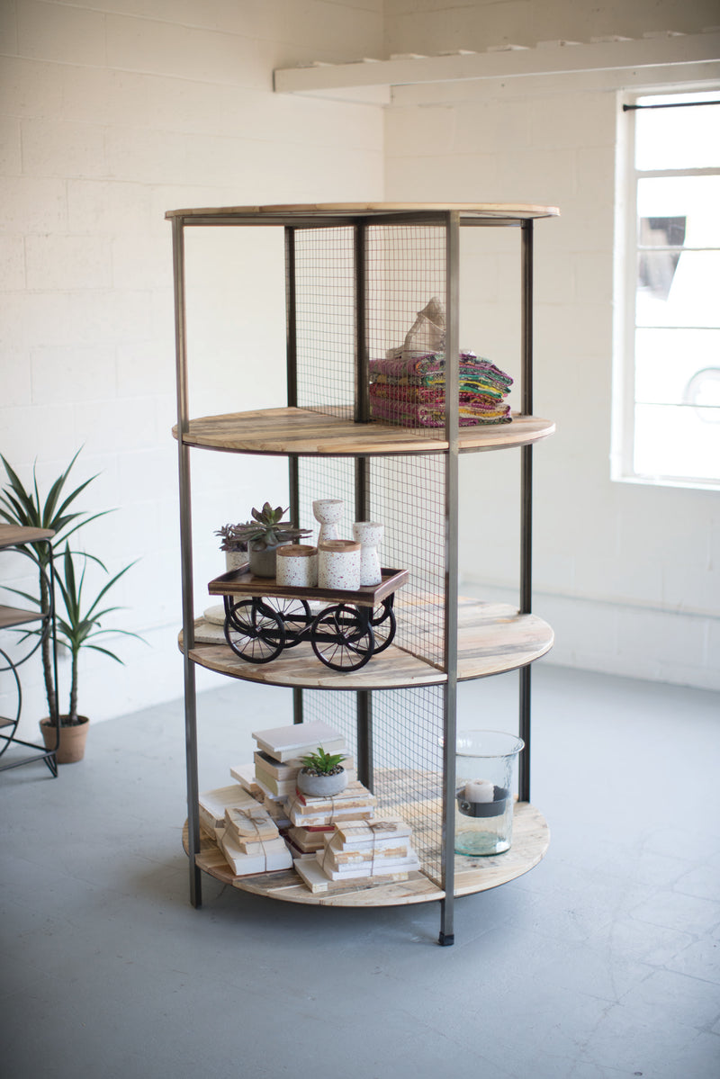 Kalalou Recycled Wood And Metal Demi Lune Shelving Unit - Gunmetal